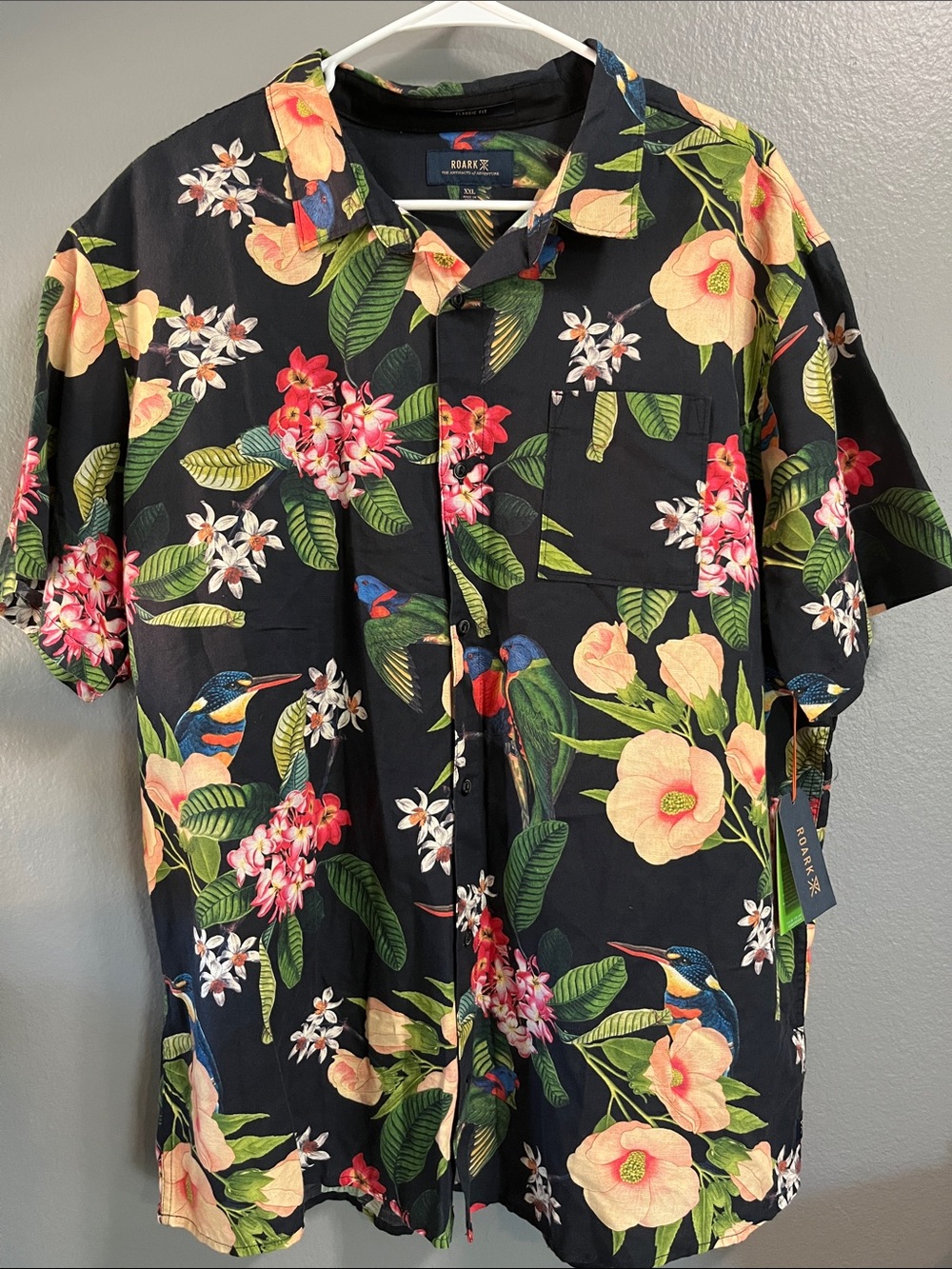 Roark Black Tropical Floral & Bird Manu Shirt sz XXL NEW